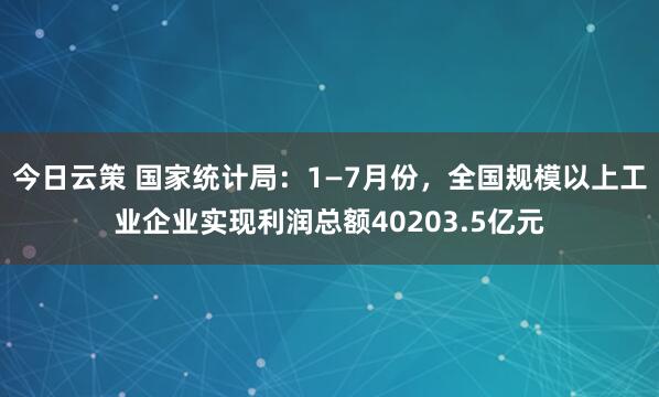 今日云策 国家统计局：1—7月份，全国规模以上工业企业实现利润总额40203.5亿元